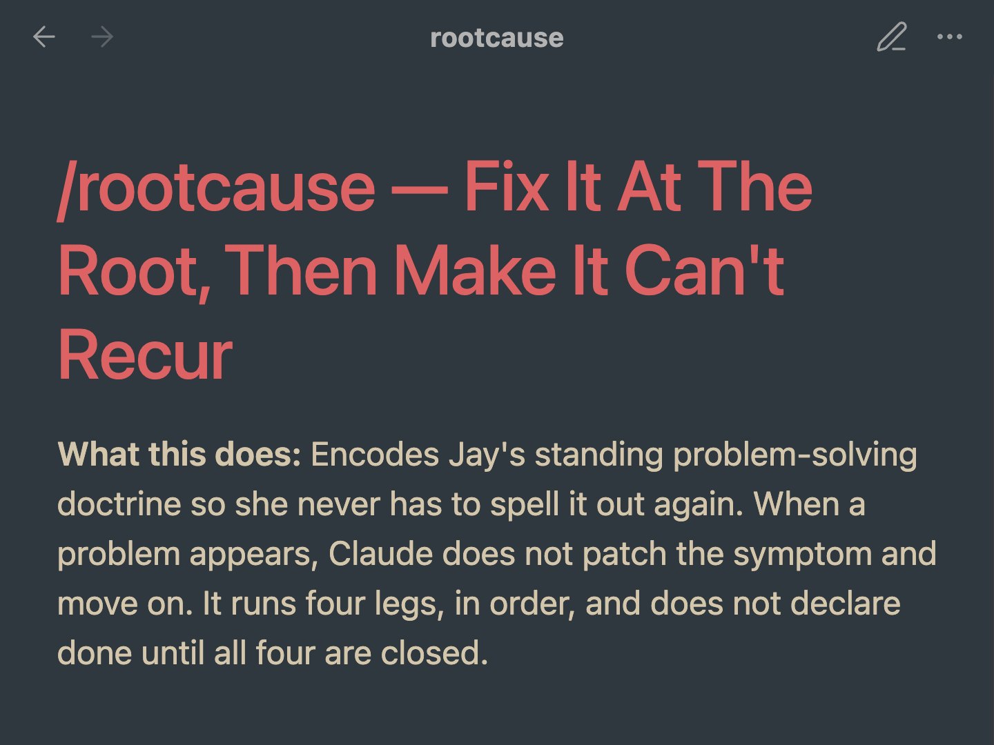 The opening of the written routine that traces a mistake to its root.