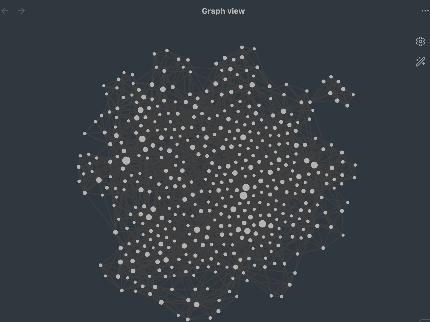 The notes app's graph of 472 concept notes: each dot is a concept, each line a link between two.